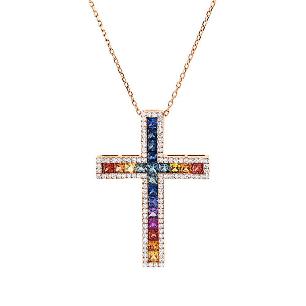 Brogle Selection Kette mit Saphirkreuz Rainbow