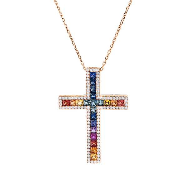 Brogle Selection Kette mit Saphirkreuz Rainbow