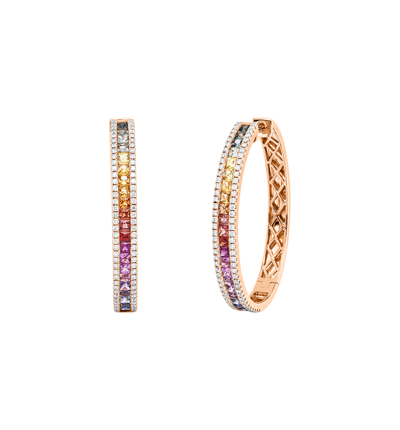 Brogle Selection Rainbow coloured stone hoop earrings