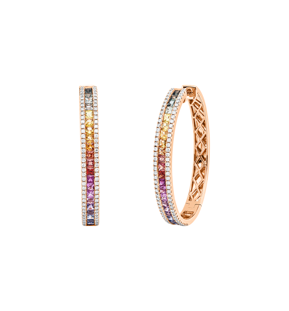 Brogle Selection Rainbow coloured stone hoop earrings
