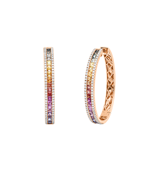 Brogle Selection Rainbow coloured stone hoop earrings