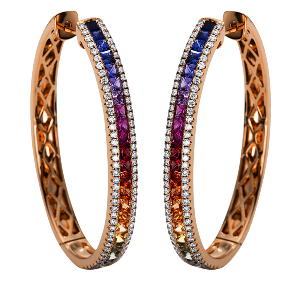 Brogle Selection Rainbow hoop earrings with sapphires