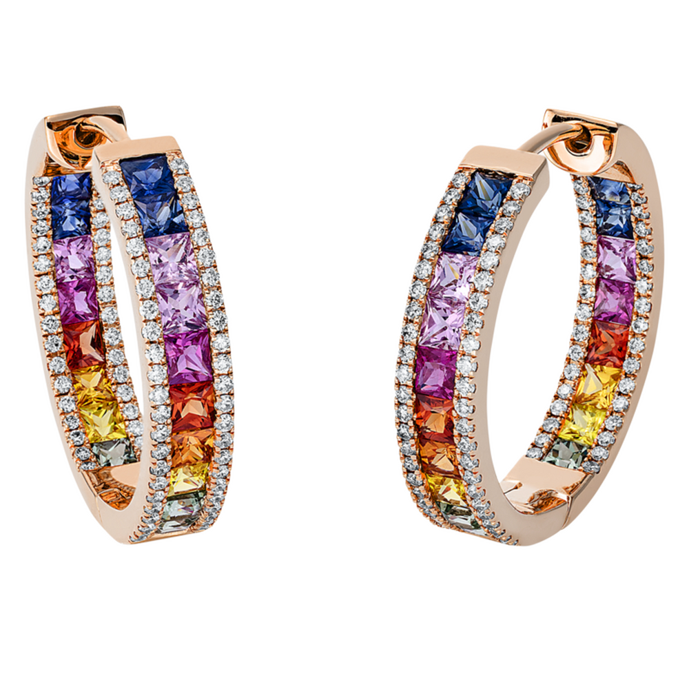 Brogle Selection Rainbow hoop earrings with sapphires